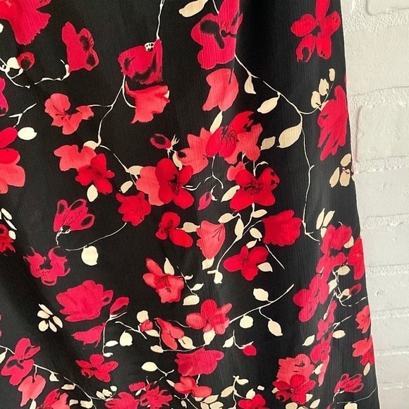 Vintage 90s Maxi skirt Black/red/cream floral Column Pull-on Dark romantic XL - Picture 5 of 8